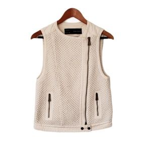 Zara Cream Crochet Knit Moto Zip Vest